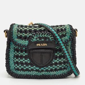 Prada Black/blue Woven Madras Leather Crossbody Bag